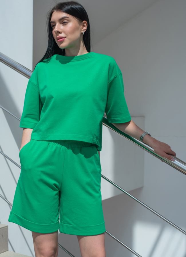 Шорты женские из хлопка зеленого цвета модель № 22921 универмаг малина