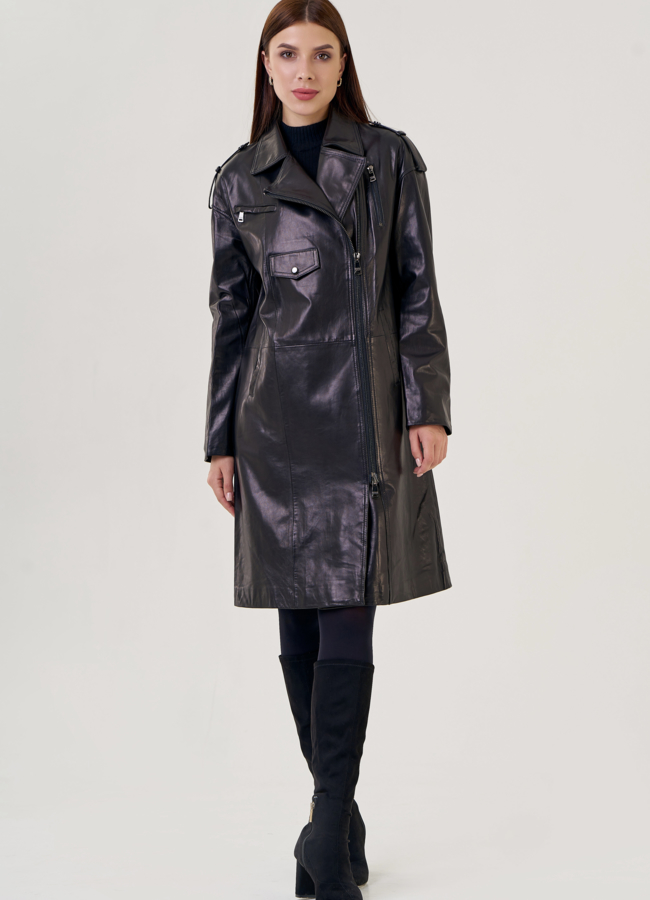 Женский плащ черного цвета  модель № 21584 универмаг малина