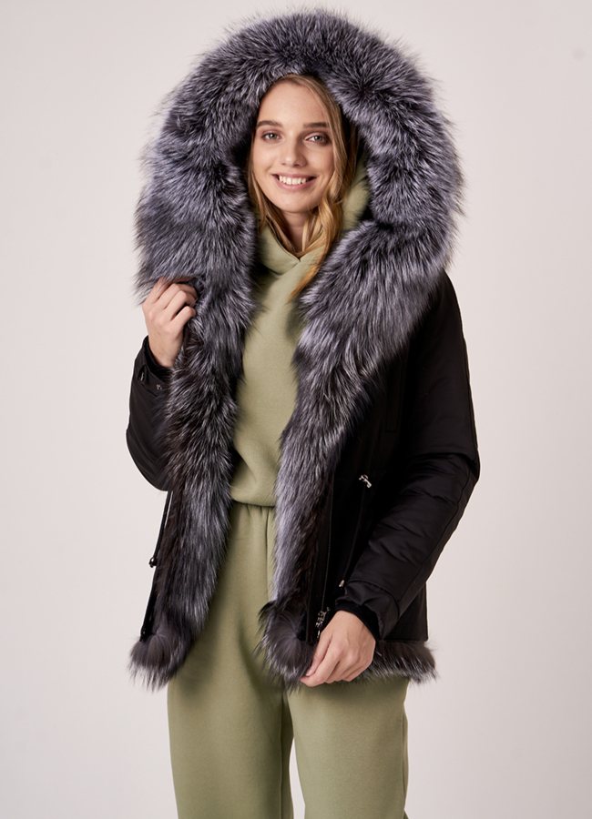 Укороченная парка с чернобуркой модель № 19096 меха малина