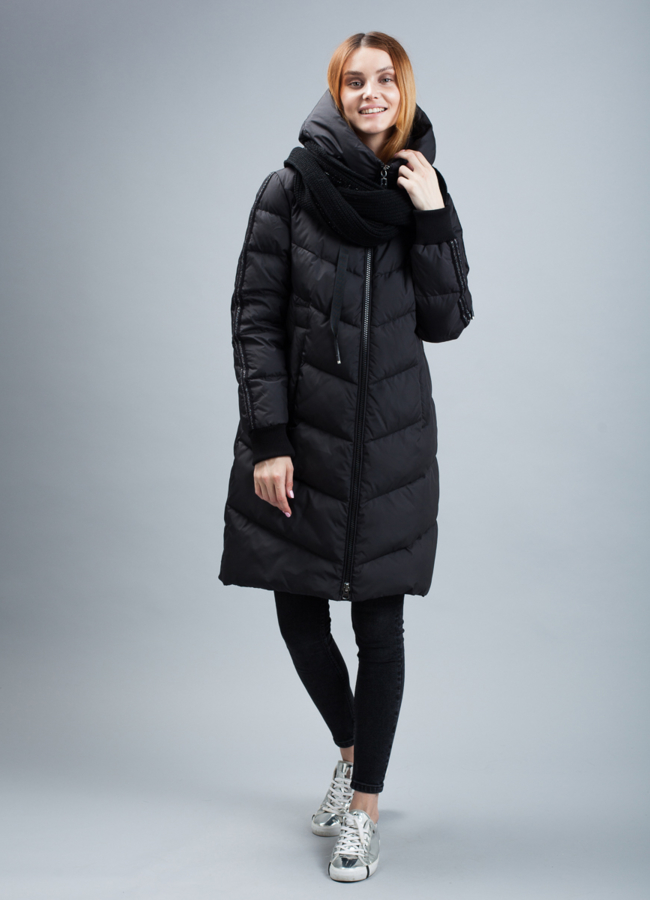 Пуховик женский на биопухе модель № П-341 меха малина