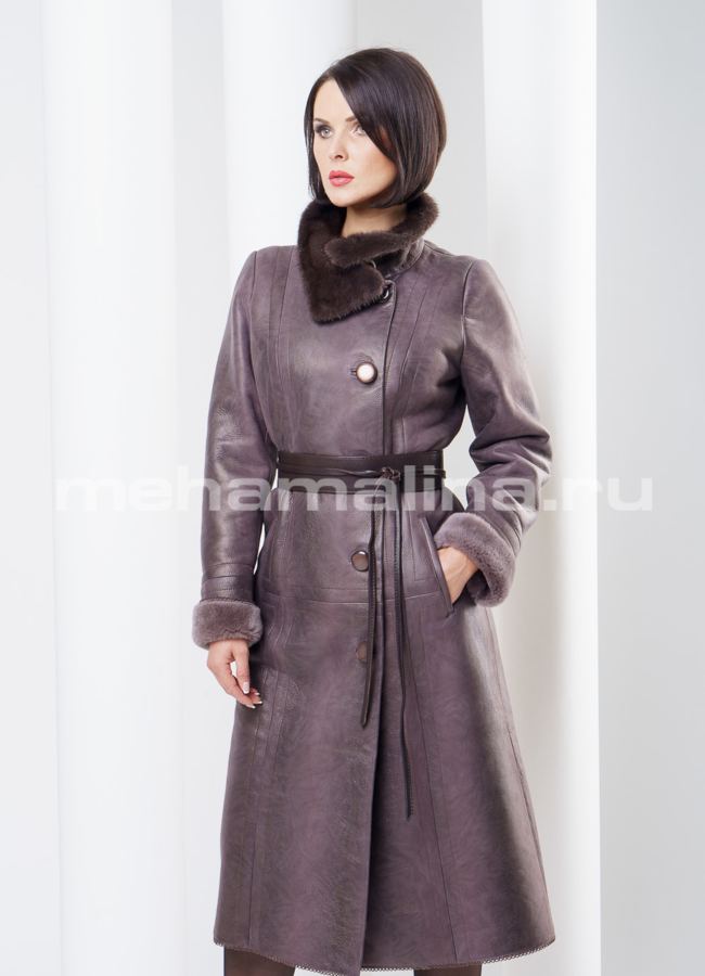 Дубленка удлиненная с норковой стойкой модель № D-124 универмаг малина