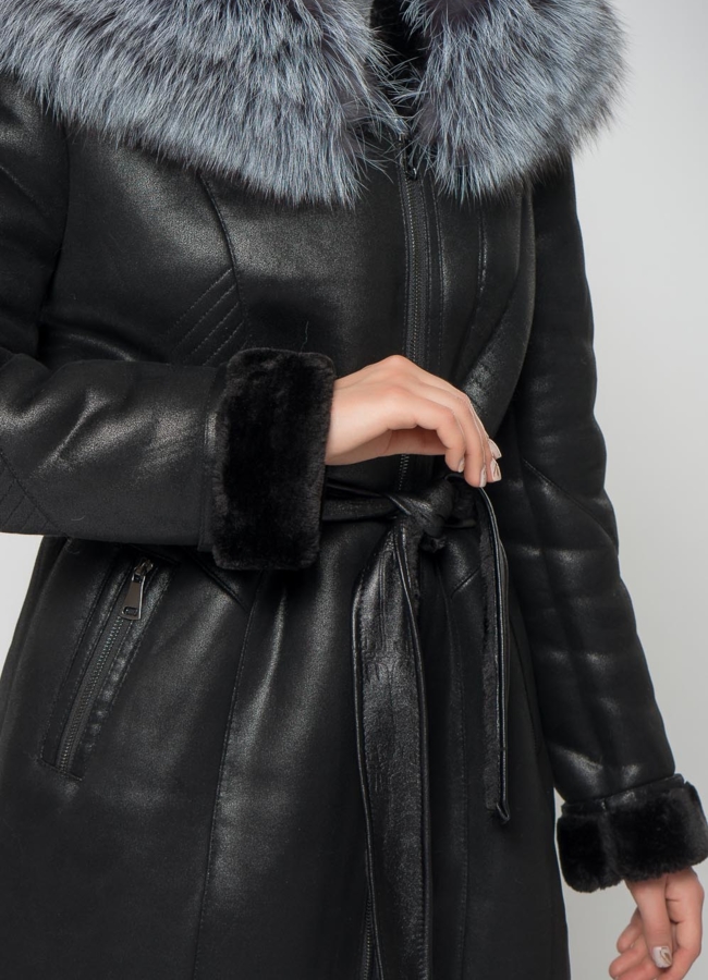 Дубленка из эко кожи черного цвета  модель № 22177 универмаг малина