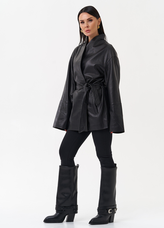 Жакет с поясом из натуральной кожи модель № 4582 универмаг малина