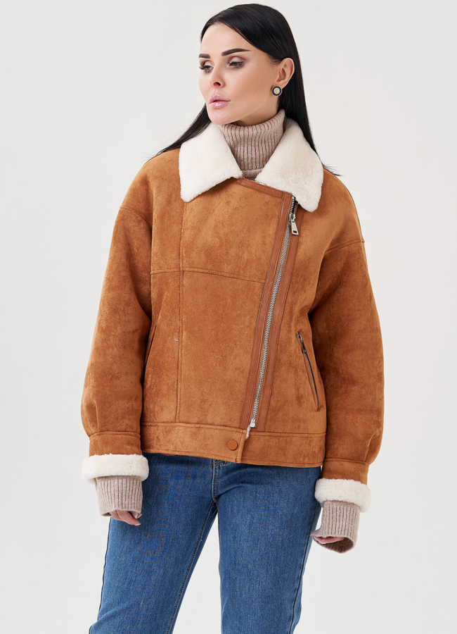 Женская эко дубленка оверсайз модель № 23950 универмаг малина