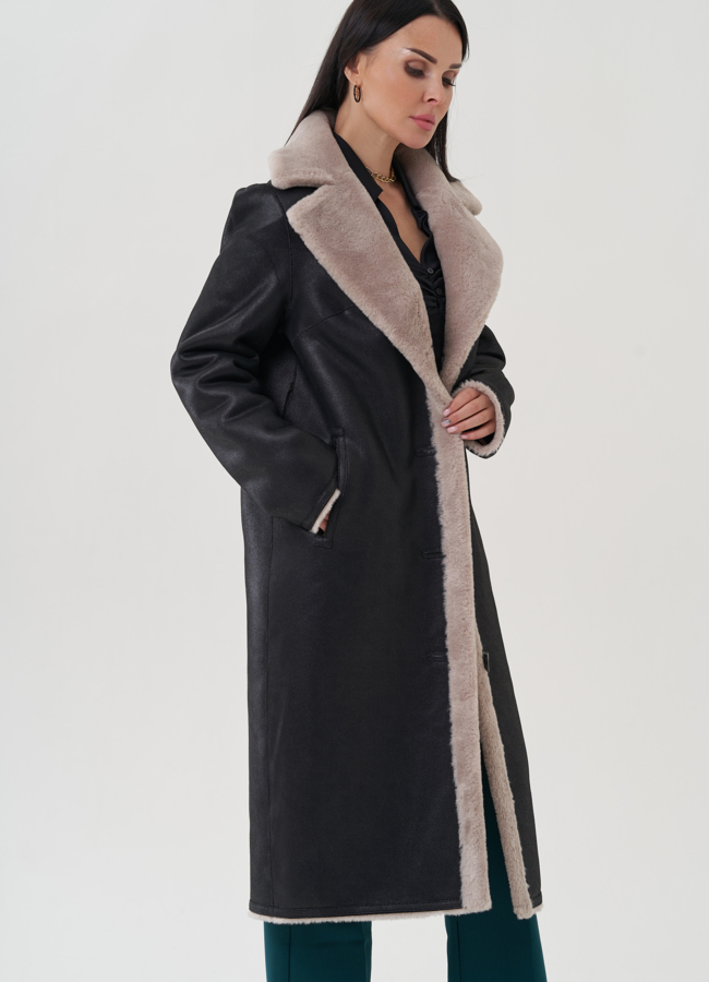 Двухсторонняя дубленка из эко кожи модель № 25418 универмаг малина