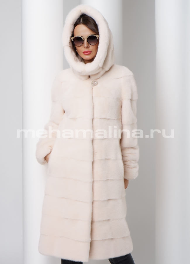 Шуба из скандинавской норки в цвете жемчуг модель № S-503 универмаг малина