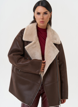 Женская дубленка из эко замши с воротником