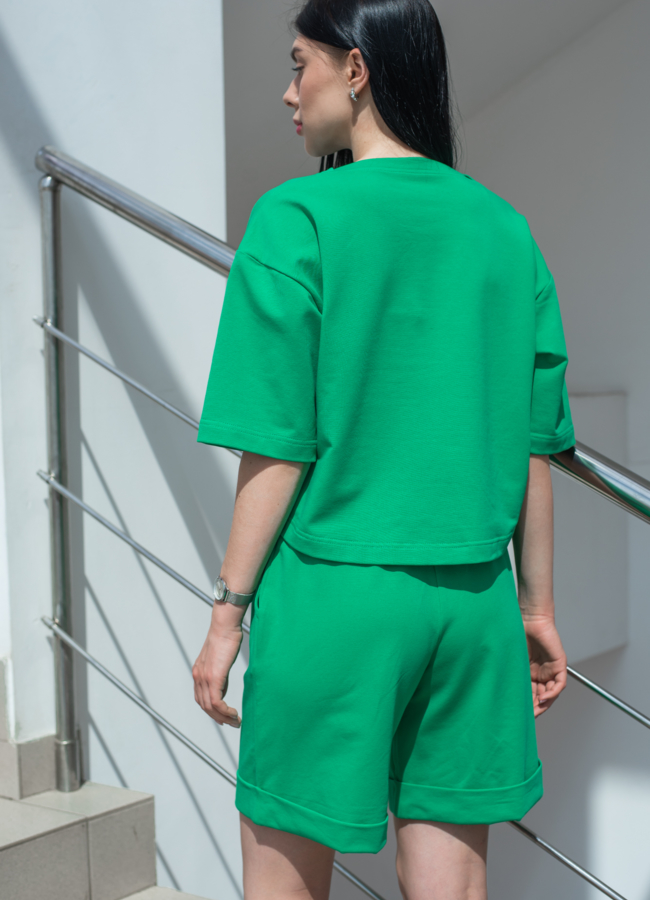 Шорты женские из хлопка зеленого цвета модель № 22921 в кредит