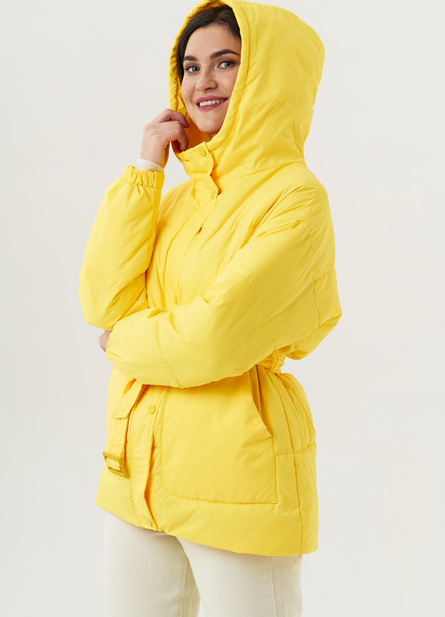 Женская утепленная куртка с капюшоном и поясом модель № 22397 универмаг малина