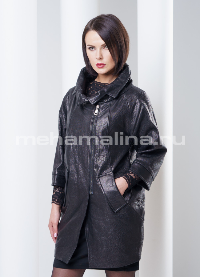 Кожаный плащ на молнии(дизайнерская модель) модель № K-252 универмаг малина