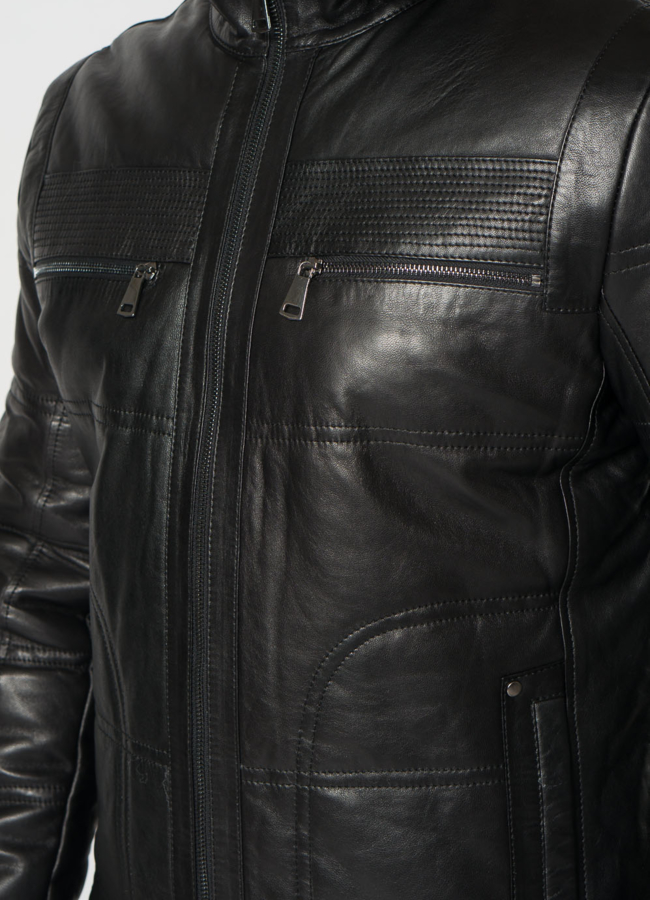 Утепленная куртка из натуральной кожи в черном цвете модель № 21616 универмаг малина