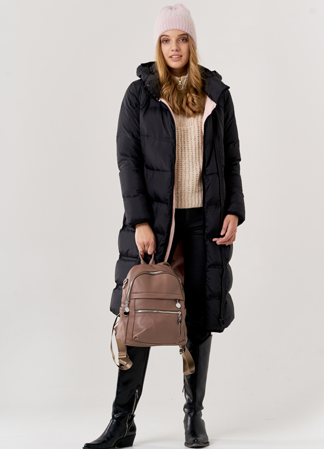 Рюкзак женский бежевого цвета модель № M-1 меха малина