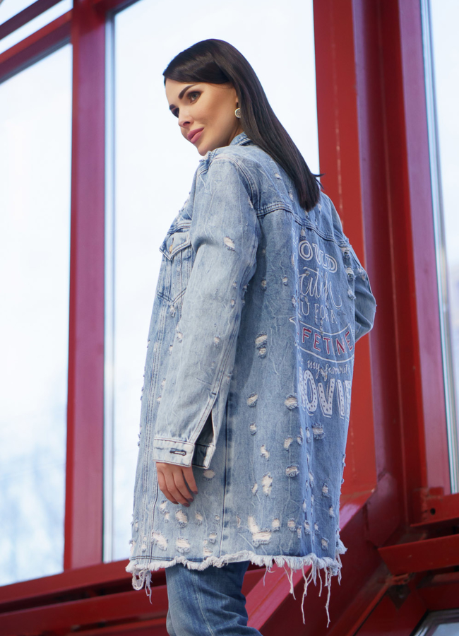 Куртка джинсовая  модель № 354 меха малина