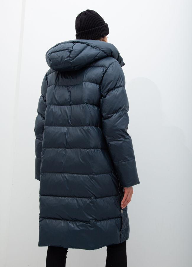 фото Пуховик женский зеленого цвета с капюшоном модель № 21042