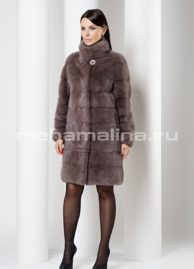 фото Шуба из норки с воротником стойка в цвете лаванда модель № S-735