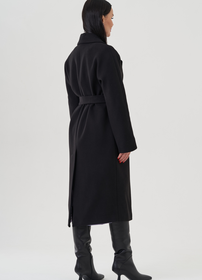 Женское пальто черного цвета с английским воротником модель № 22959 универмаг малина