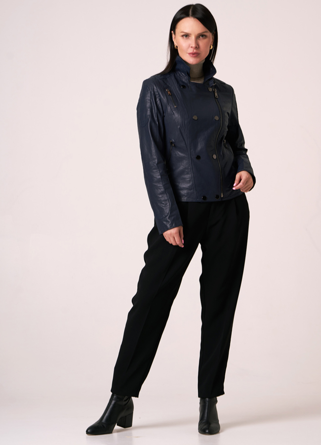 фото Куртка из натуральной кожи синего цвета модель № 5244-1