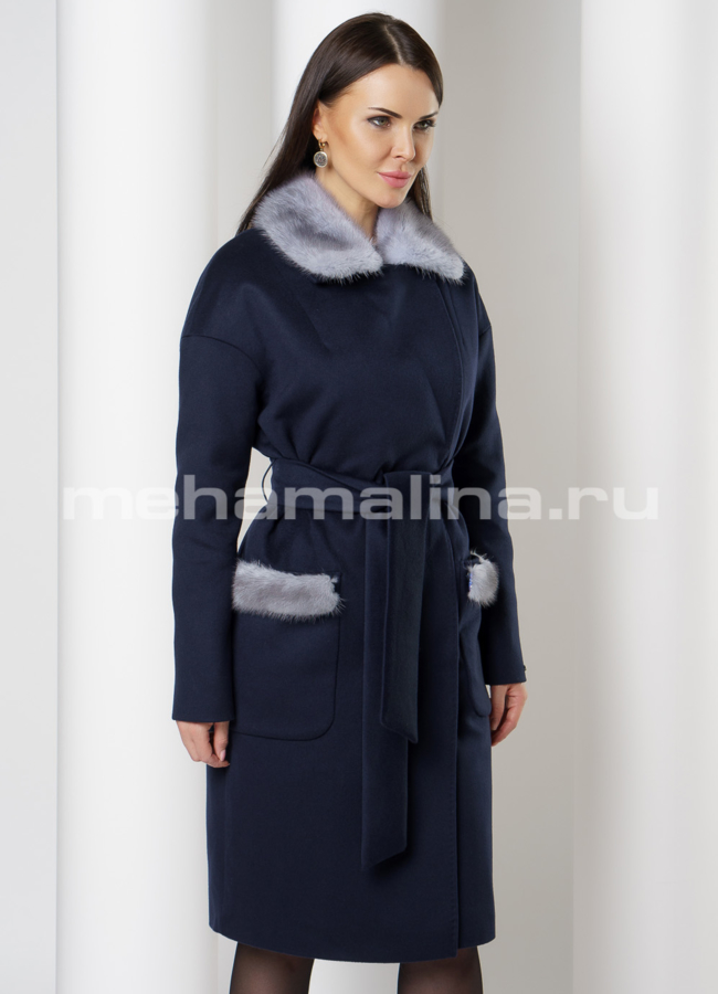 Зимнее утепленное пальто с отделкой из норки модель № 030 универмаг малина