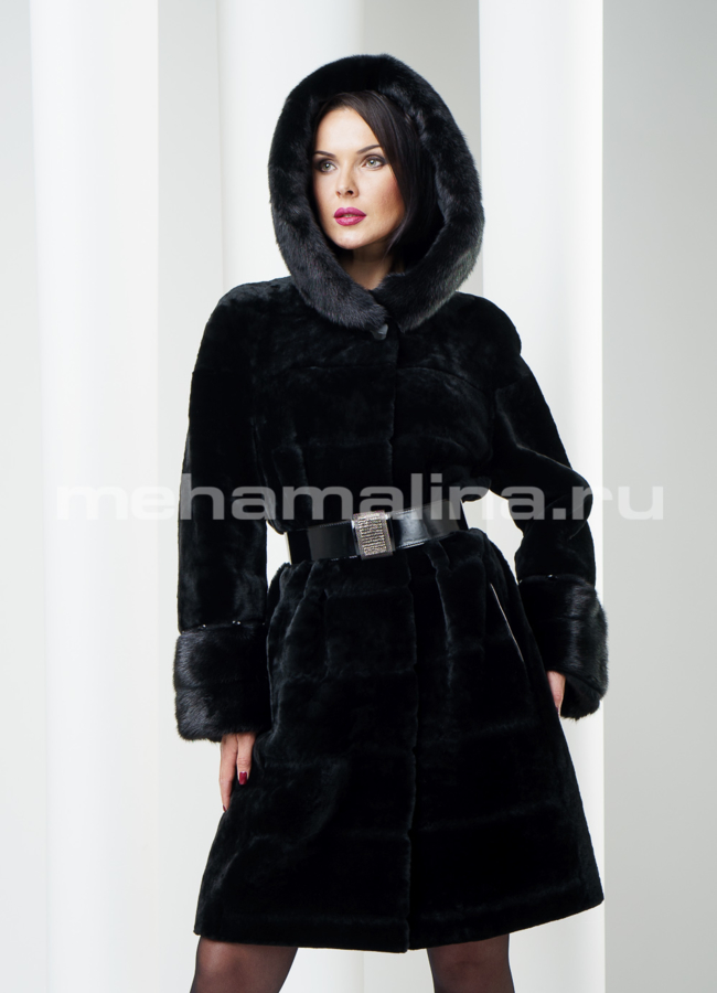 фото Шуба из мутона с норковым оформлением модель № S-225