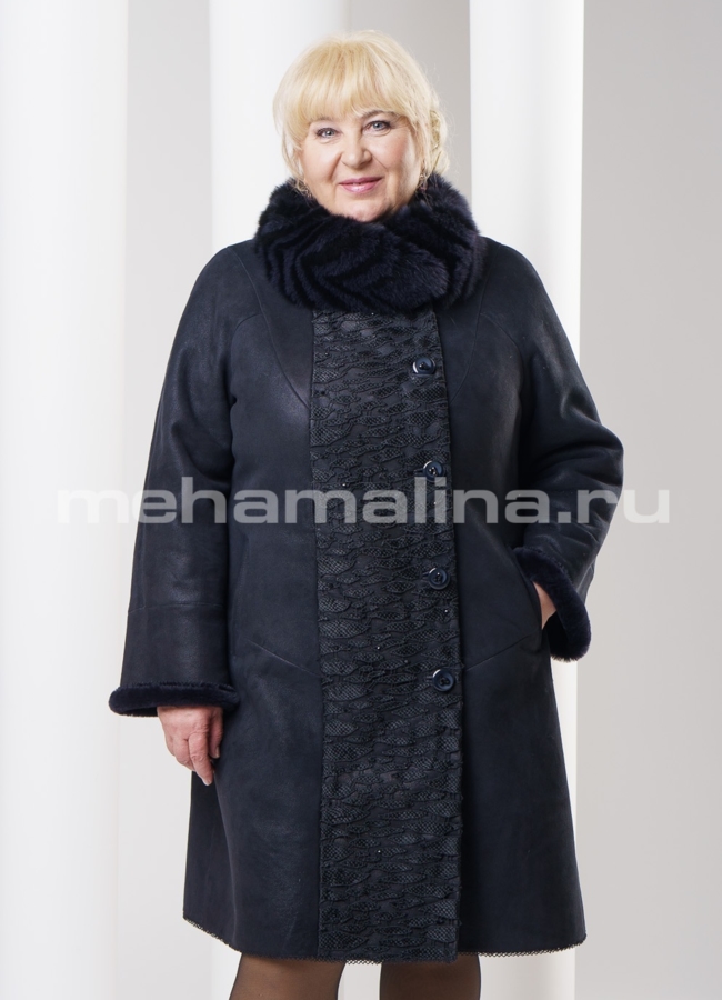 Дубленка женская, отделка кружево модель № D-134 меха малина