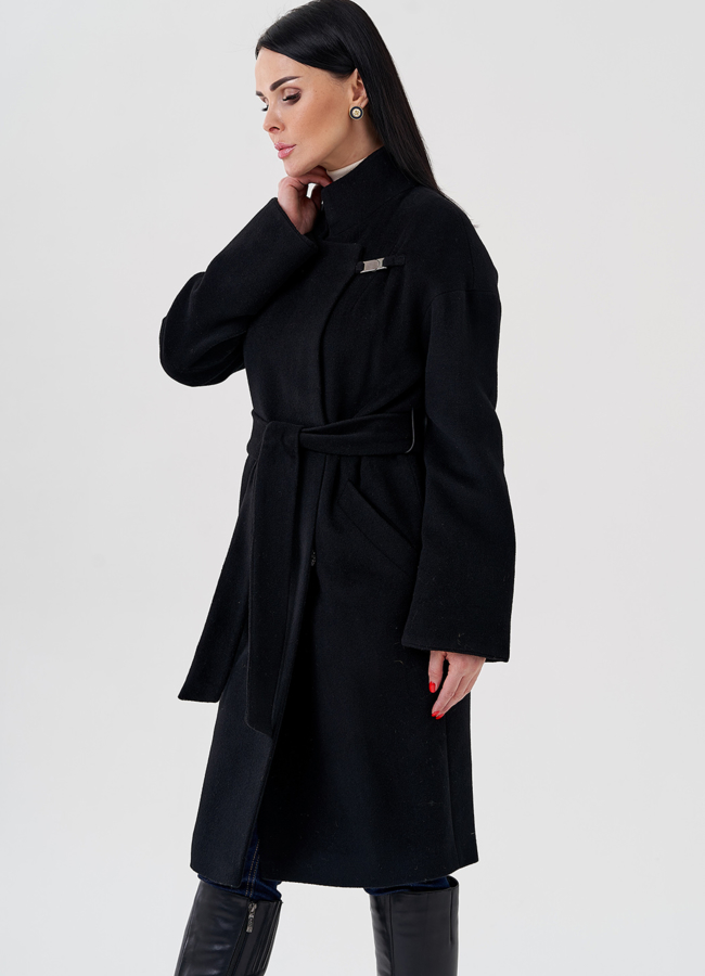 Женское пальто черного цвета  модель № 23958 универмаг малина