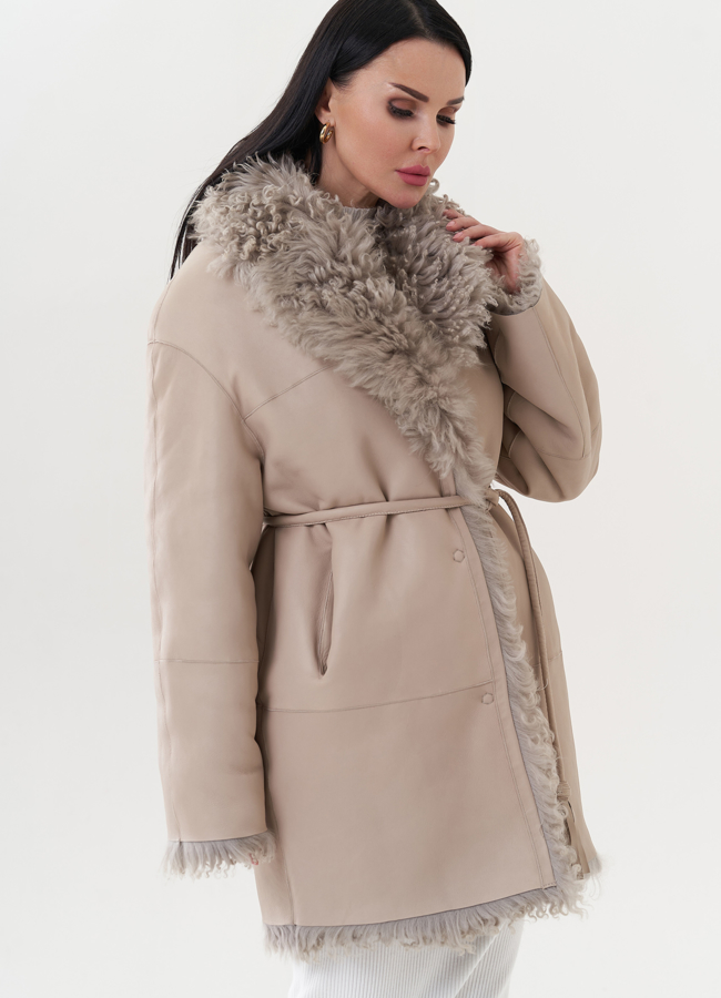 Двухсторонняя дубленка с английским воротником модель № 26830 универмаг малина