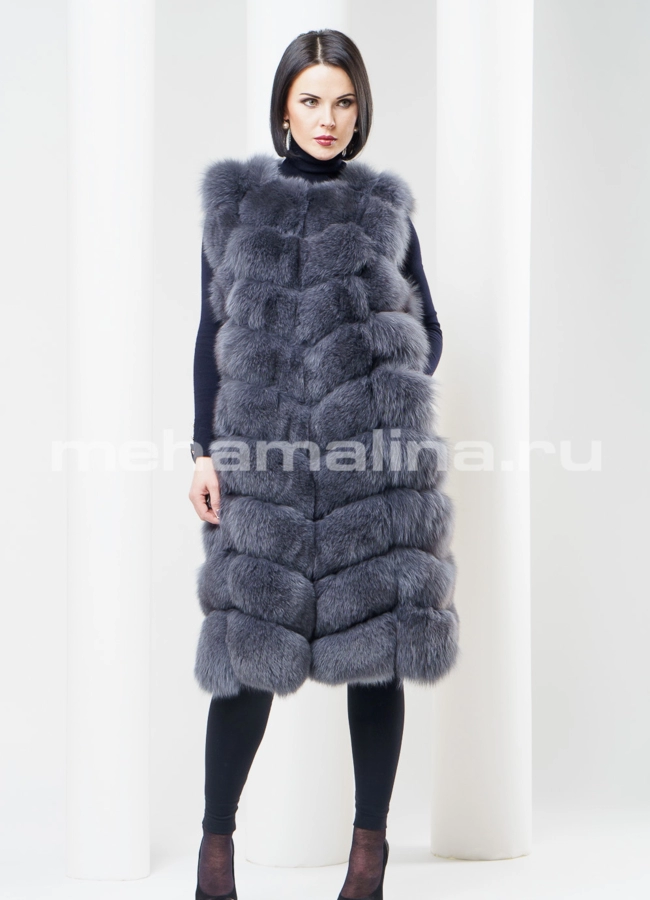 Длинный меховой жилет из песца модель № S-367 в рассрочку