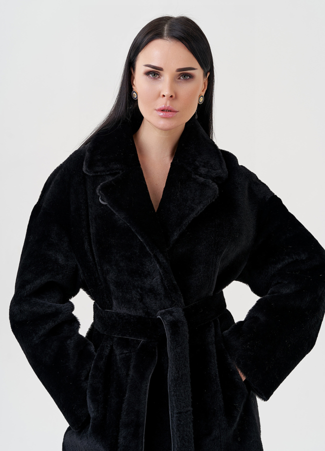 Женская дубленка с английским воротником  модель № 23909 универмаг малина