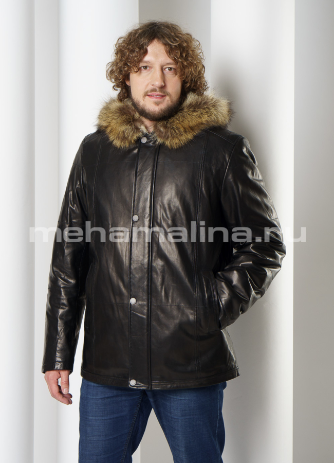 Дубленка черного цвета на молнии с капюшоном  модель № DM-132 универмаг малина