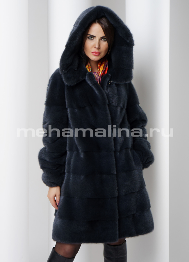 Шуба из скандинавской норки в цвете графит модель № S-506 универмаг малина