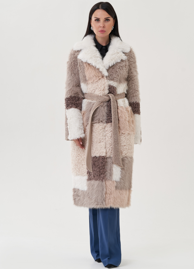 фото Пальто бежевого цвета с английским воротником модель № 25417