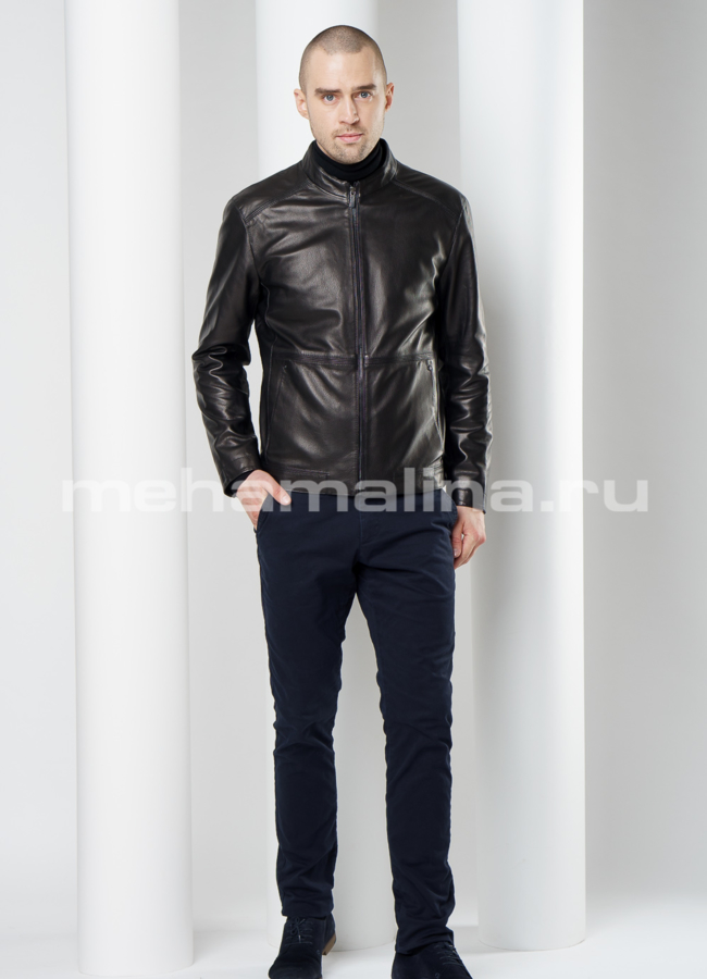 Черная кожаная куртка модель № KP-217 в рассрочку