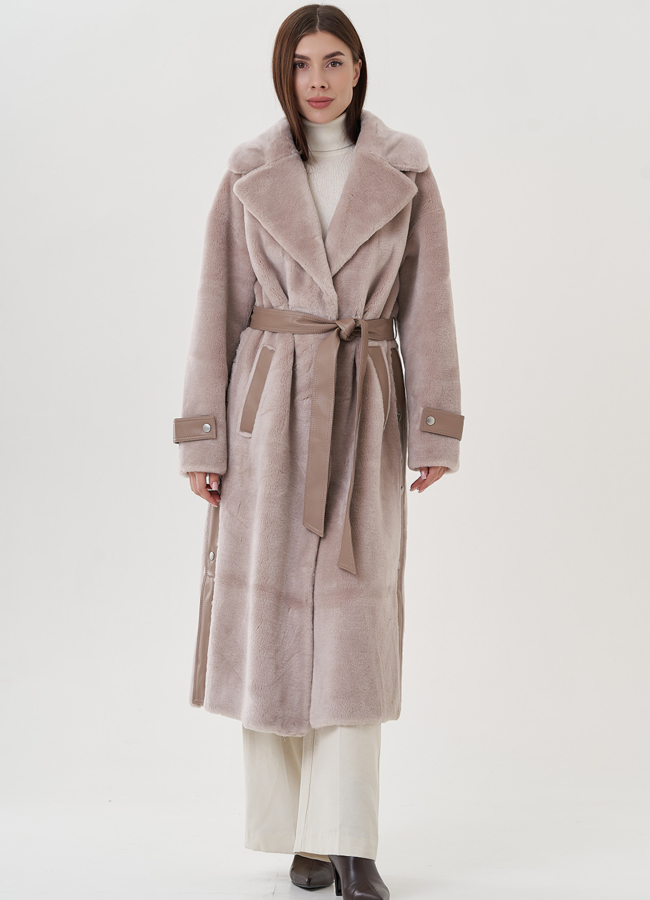 Длинное женское пальто из натуральной шерсти  модель № 25684 в рассрочку