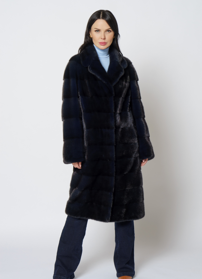Шуба из норки поперечная  модель № S-763 меха малина