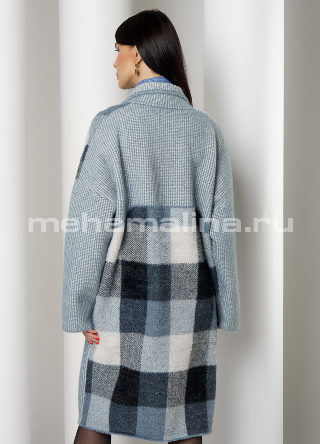 Пальто прямое, в синем цвете с английским воротником модель № 210 в кредит