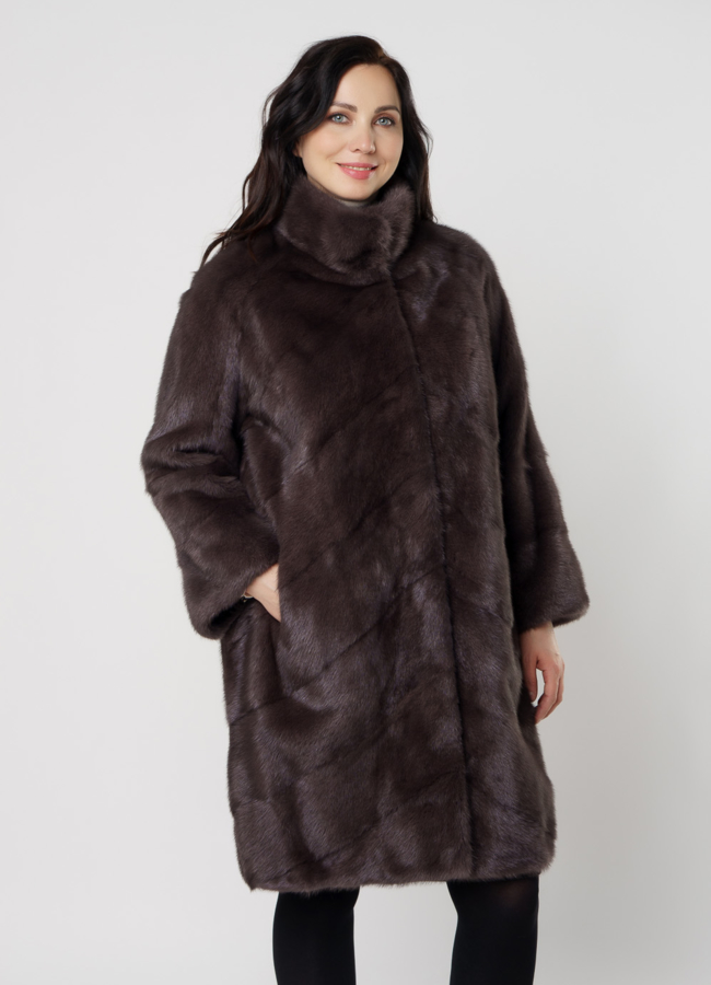 Норковая шуба баллон со стойкой в цвете капучино модель № 356-5 универмаг малина