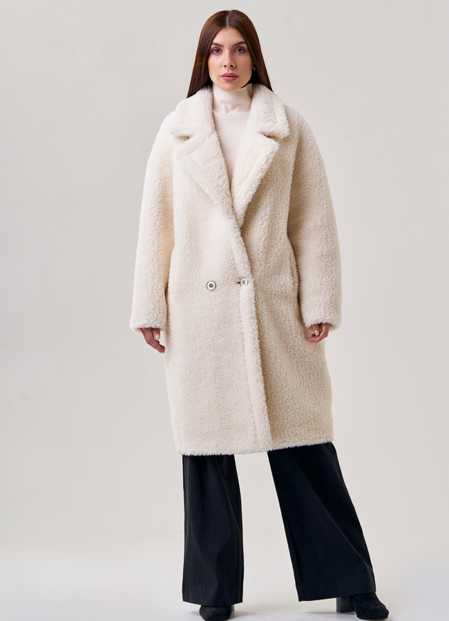 Белая шуба из шерсти с английским воротником модель № 19427 универмаг малина