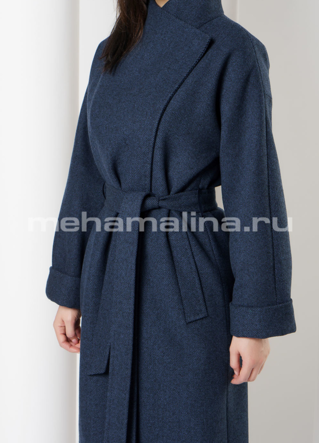 Пальто темно-синее с воротником, на кнопках, рукав 7/8 модель № 2463 универмаг малина