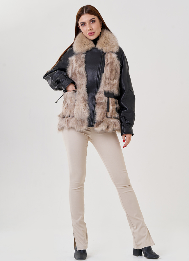 фото Куртка кожаная с мехом модель № 75319