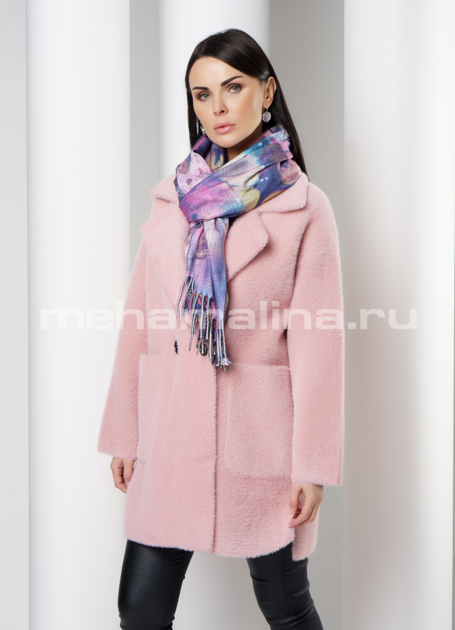 Укороченное женское пальто из микроворса модель № 1663 универмаг малина