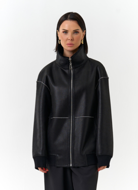 Женский бомбер из эко замши черного цвета