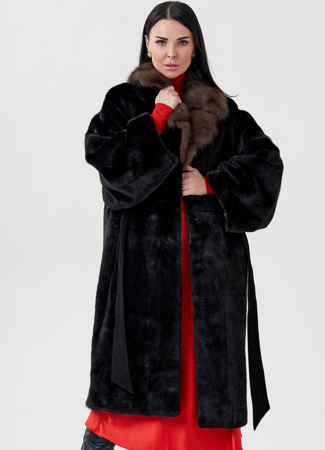 Норковая шуба с английским воротником из куницы модель № 80992 универмаг малина