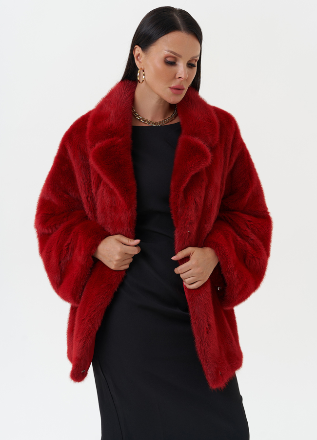 Шуба из норки красного цвета модель № 25273 универмаг малина