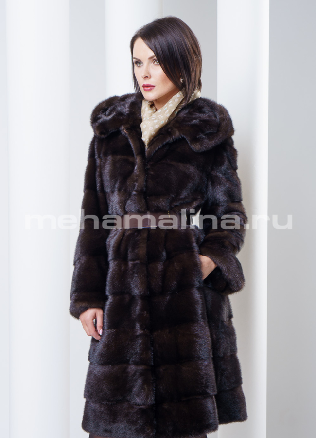 Шуба норка поперечка с капюшоном модель № S-293 универмаг малина