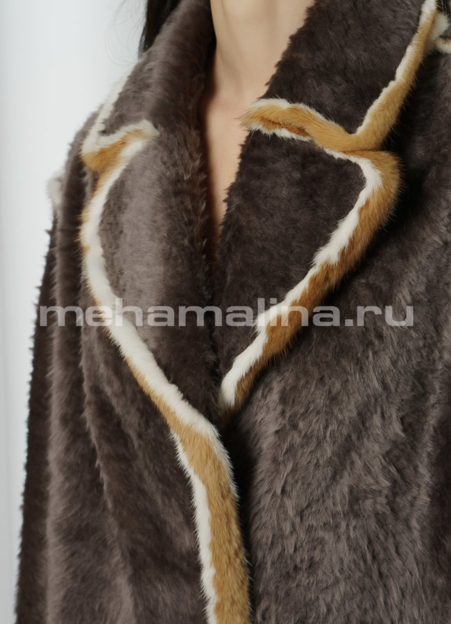 Дубленка с английским воротником с отделкой из норки модель № 3433 в рассрочку
