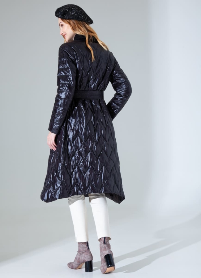 фото Комбинированное пальто черного цвета модель № 828