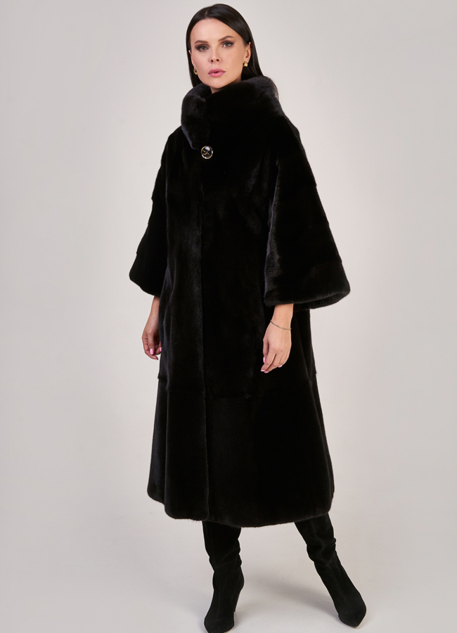 Шуба из норки nafa черного цвета расклешенная модель № S-842 универмаг малина