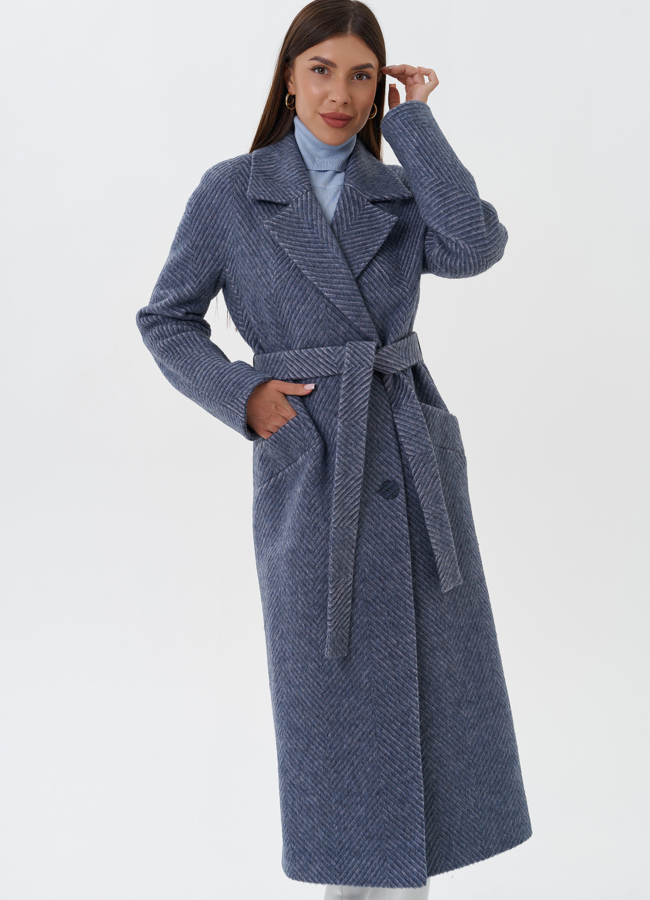 Длинное пальто с английским воротником модель № 27670 меха малина