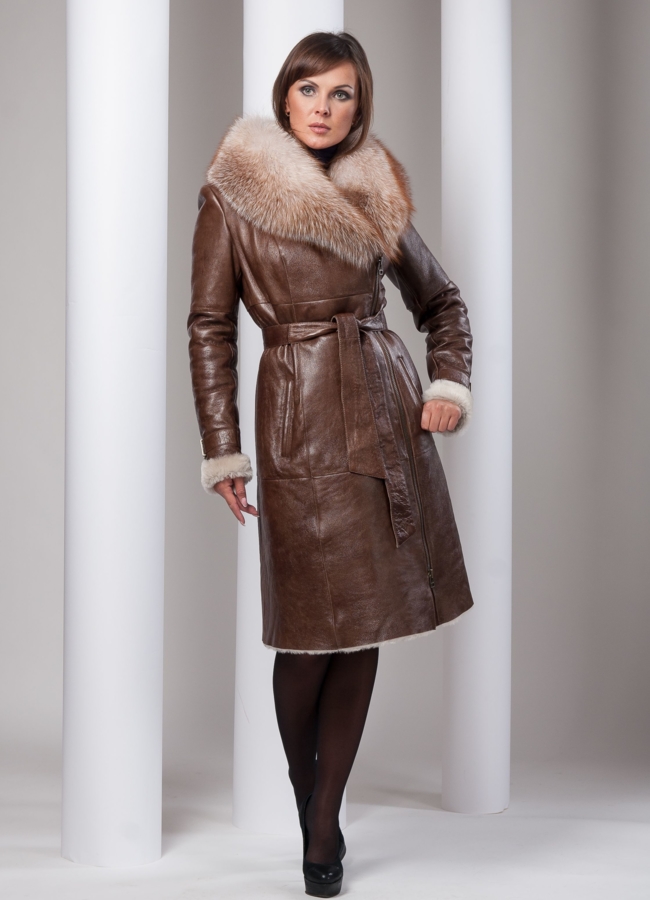 Дубленка модель № D-2 меха малина