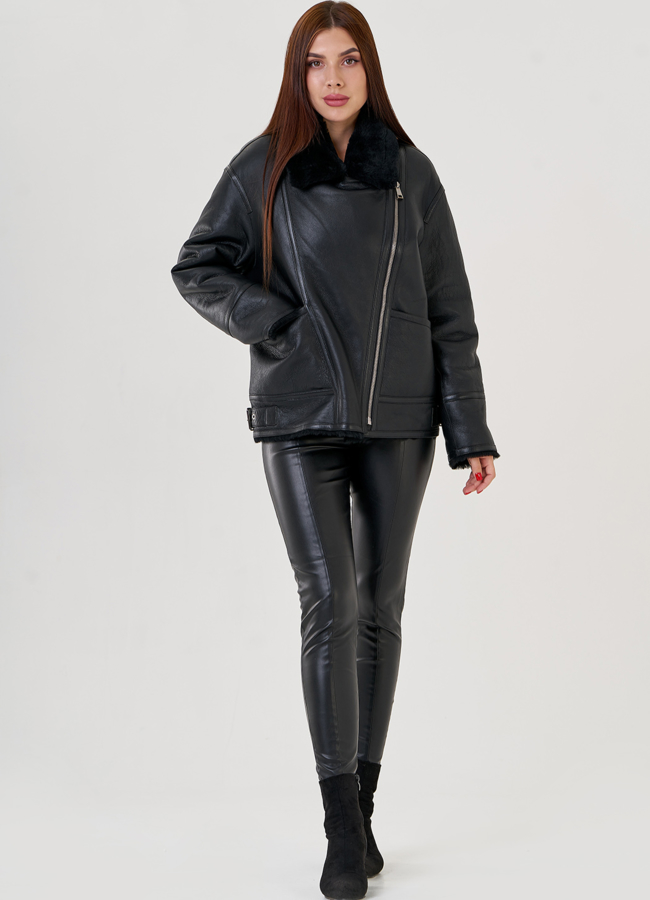 Женская дубленка косуха   модель № 844360 меха малина